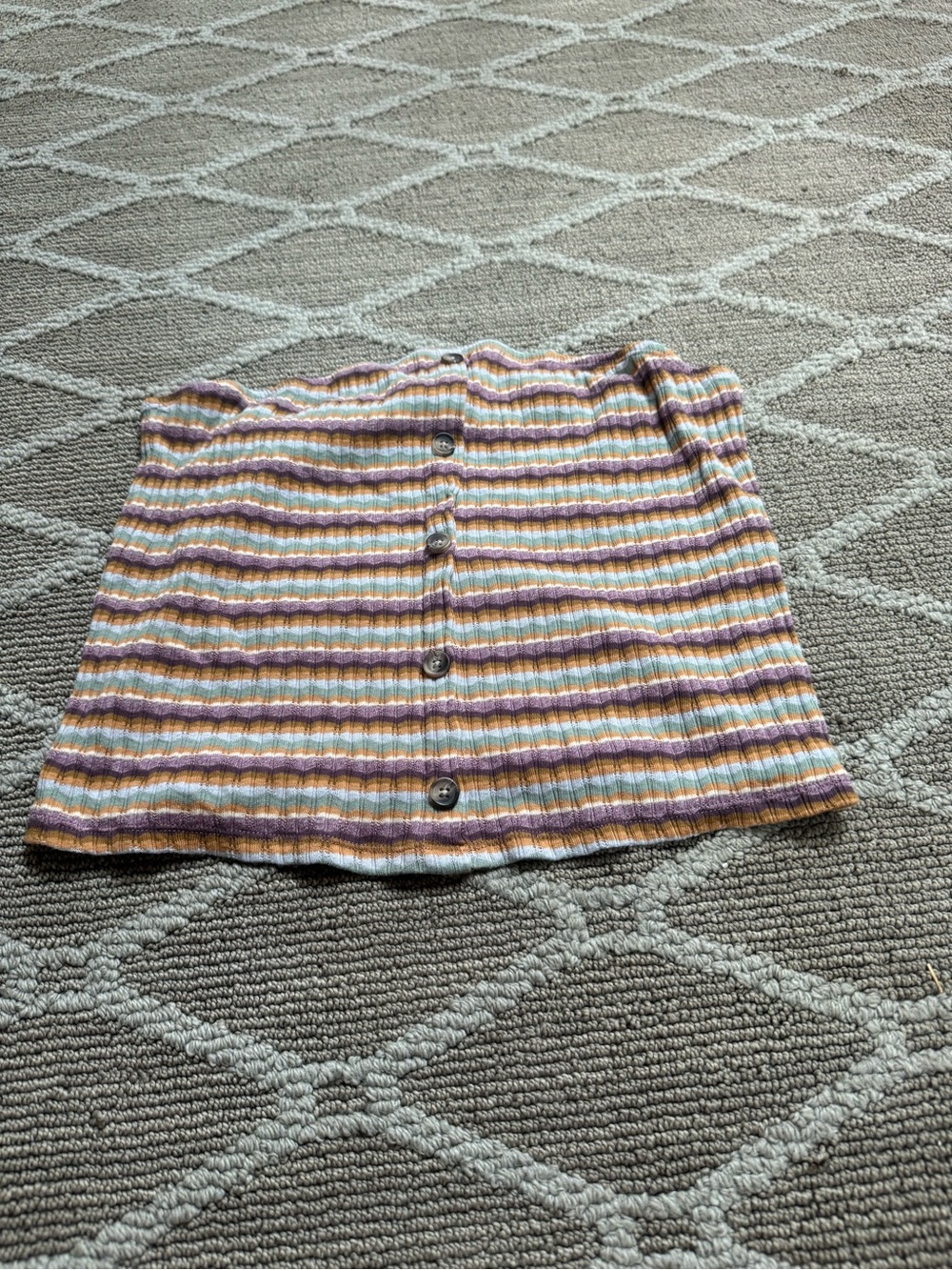 American Eagle Outfitters Striped Button-Front Mini Skirt in Purple, Tan & Cream